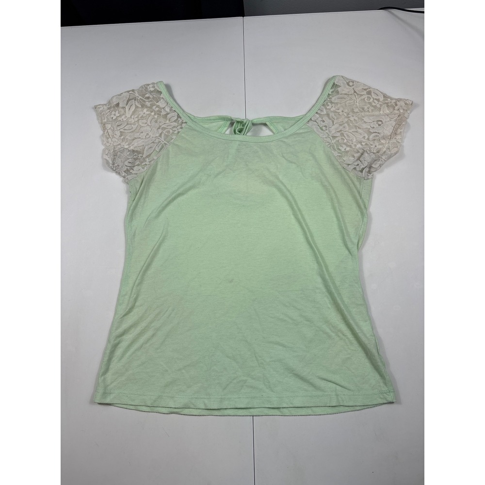 Delias Y2K Mint Green Lace Sleeve Top Womens M Tie‎ Back Coquette
